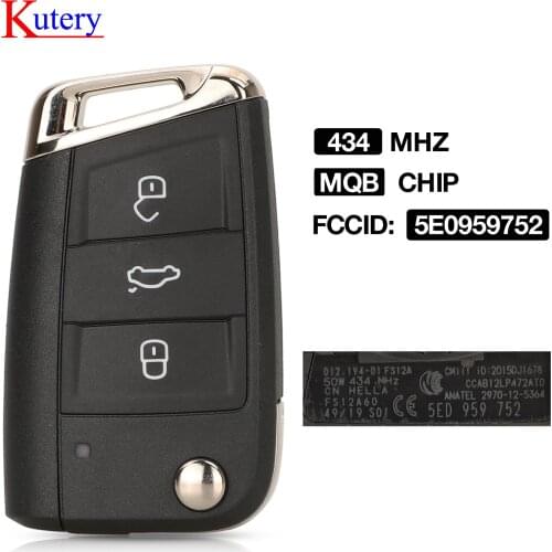 Kutery Original FCCID 5E0959752 433MHZ MQB Chip 4 BTN Flip Remote Car Key Fob For Skoda Octavia 2014-2017 With Hu66/H162T Blade