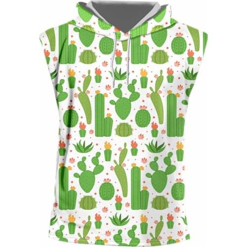 IFPD EU Size Funny Plant Cactus 3d Printed Hooded Tank Tops Men Sleeveless Shirt Gym Clothing Men Harajuku Fitness Oversized 6XL