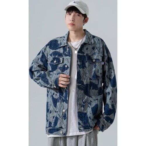 Mens Denim Jackets Autumn Winter Fashion Men Loose Denim Jackets Mens Casual Jacquard Jean Jacket Coat Cowboy Outerwear Male