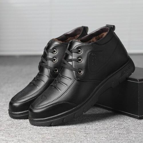 Men Snow Boots Winter Shoes Lace Up Leather Dress Shoes for Men Ankle Boots Snow Shoes Fleece Lining Keep Warm