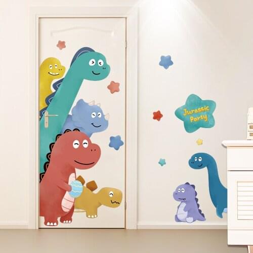 Cartoon Dinosaur Wall Stickers Nursery Wall Decor Decals Kids Room Decor Bedroom Door Sticker Glass Window Sticker Self-adhesive