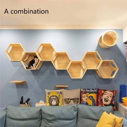 Wall-mounted Solid Wood Cat Climbing Frame Cat Jumping Platform Cat Scratching Post Cat Litter Creative Combination