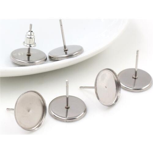 No Fade ) 8mm 10mm 12mm 20pcs Stainless Steel Earring Studs Blank/Base,Fit 8-12mm Glass Cabochons,Buttons;Earring Bezels