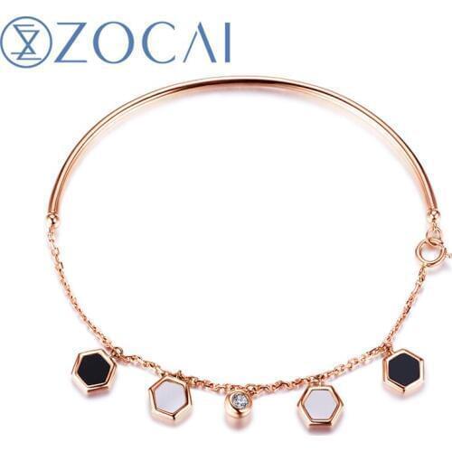 ZOCAI New Arrival The Honeycomb Series Real 0.06 CT Diamond Bracelet with White Shell and Black Agate 18K Rose Gold JBS90228T
