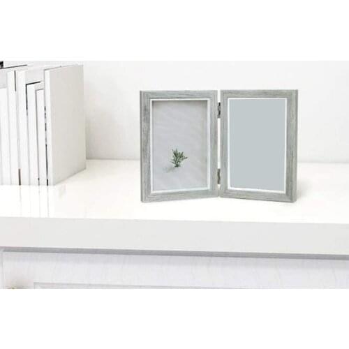 Hot Double Picture Frame Rustic Grey Photo Frames Wooden Hinged Folding Wedding Gifts Mothers Fathers Day Present