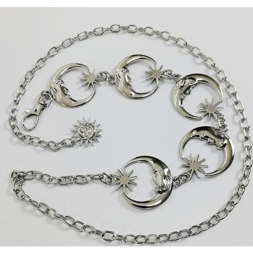 Hot Fashion Punk Moon Sun Metal Belt Women Vintage High Waist Chain Waist Belts Gothic Sliver Pendant Belts Female Best Gift