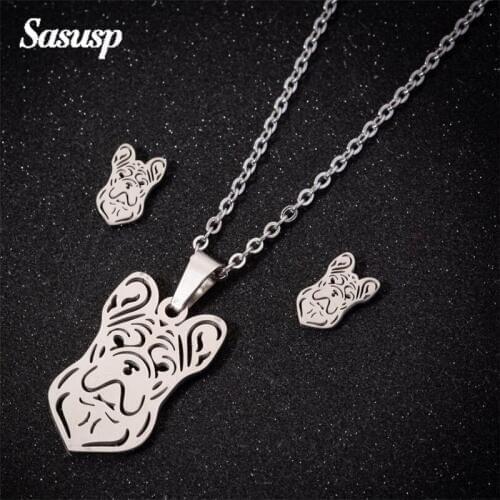 Sasusp Cartoon Dog Chain Necklace For Kids Stainless Steel Jewelry Sets Women Cute Birthday Gift For Daughter and Son