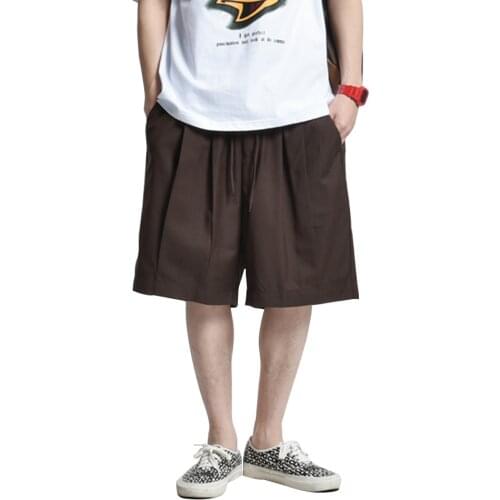 Simple Solid Color walking shorts Mens Summer Elastic Waist Wide-leg Shorts Casual Loose knee-length shorts Men