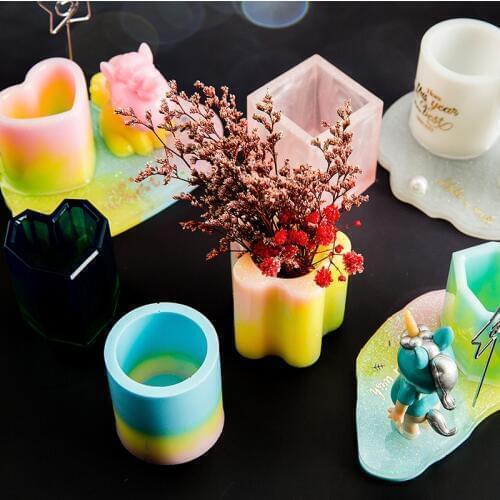 Silicone Mold Dried Flower Resin Decorative Craft Designer DIY Storage Pen Holder Mould Epoxy Resin concrete Molds Candle mold