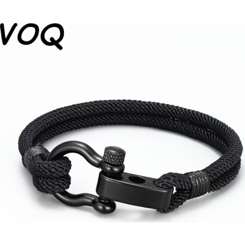 VOQ Outdoor Rescue Action Survival Bracelet Stainless Steel Adjustable Buckle Braided Milan Rope Bracelets Handmade Jewelry Gift