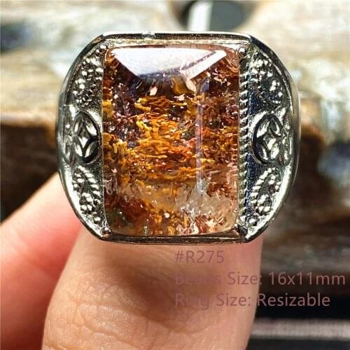 Top Natural Phantom Quartz Stone Ring Jewelry For Man Crystal Love Luck Wealth Gift 16x11mm Beads Gemstone Adjustable Ring AAAAA