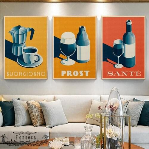 Vintage Kitchen Cafe Shop Poster Buongiorno Italian Good Morning Coffee Wine Wall Art Print Canvas Painting Home Decoration