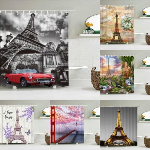 Night View Paris Tower Bath Curtain 180x200cm Waterproof polyester fabric Shower curtain 3D Blackout curtain for bathroom