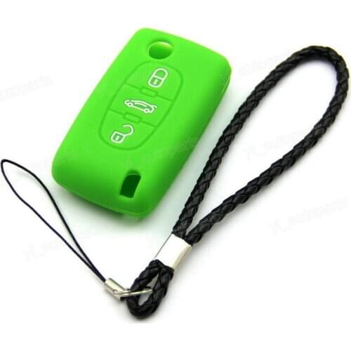 Green Silicone Case Cover Fit For Peugeot 107 207 307 407 Flip Remote Key 3B PUT3GR