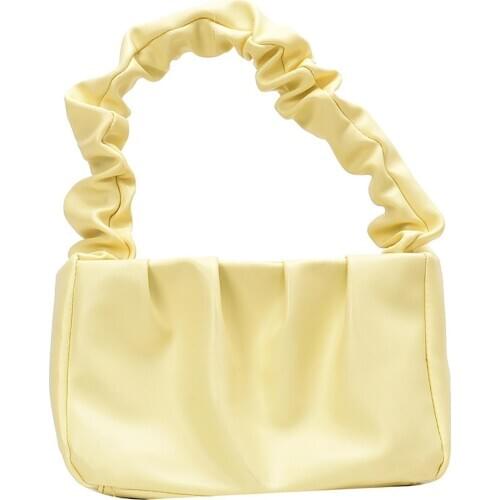 Women Baguette Bag Faux Leather Cloud Ruched Tote Bag Solid Color Shoulder Pouch Handbag