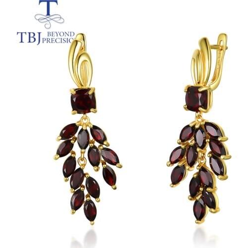 Tbj,2021 new natural Mozambique red garnet clasp earring 925 sterling silver fine luxury jewelry for women in wedding party