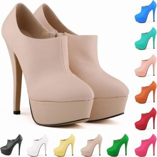 2020 Womens Thin High heels Sexy Bride Party Pumps Round Toe PU 14CM Slip On waterproof zapatos de mujer shoes size 35-42