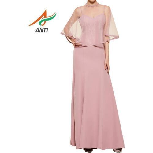 ANTI Cheap And Good Quanlity Robe De Soiree Mermaid Summer Pink Long Evening Dress With Jacket Spaghetti Strap Formal Party Gown