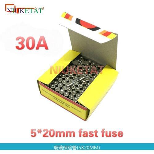 100pcs/box 5*20mm 30A 250V Fast fuse 5*20 F30A 30000mA 250V Glass Fuse 5mm*20mm New and original