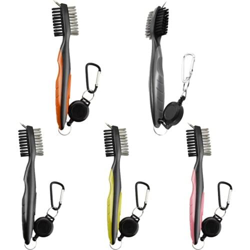 2 Way Golf Brush and Club Groove Cleaner Tool - Easily Attaches to Golf Bag