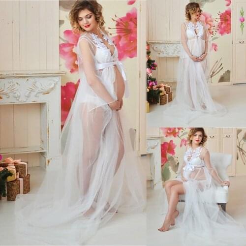4# Women Pregnants Sexy Perspective Photography Props Applique Long Maternity Dress Sexy Maternity Dresses For Photo Shoot