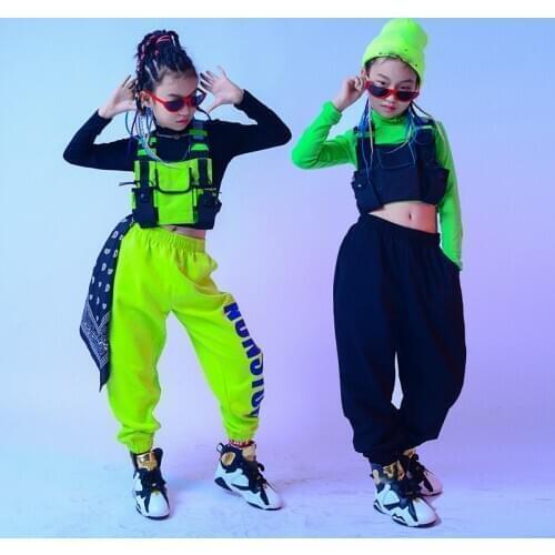 ChildrenS Jazz Dance Costumes Long Sleeved Loose Pants Girls Hip Hop Performance Clothes Street Dancewear Rave Clothes DQS6249