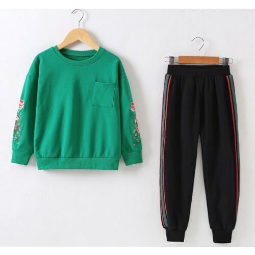 Children Girls Suit Cotton Clothes Autumn Kids Embroidery Sweater Sports Two-piece Sets Fashion Costume High Quality