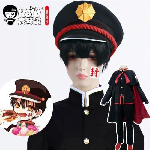 HSIU Hot Anime Toilet-Bound Hanako-kun Cosplay Hanako-Kun Boy Short Black Wig Halloween Party Universal Fiber synthetic wig