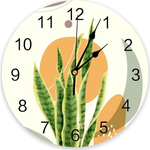 Geometric Tropical Plant Leaves Wall Clock Modern Design Home Decor Silent Wall Clock Living Room Decor Wall Clock