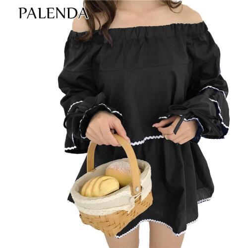 New slash neck butterfly sleeve shirts wide fit sweet girl