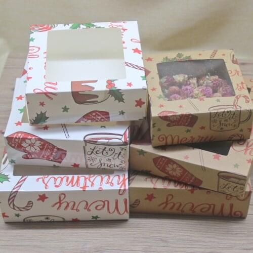 Window box 10pcs DIY vintage Christmas box with window paper Gift box cake Packaging For Wedding /party muffin packaging gifts