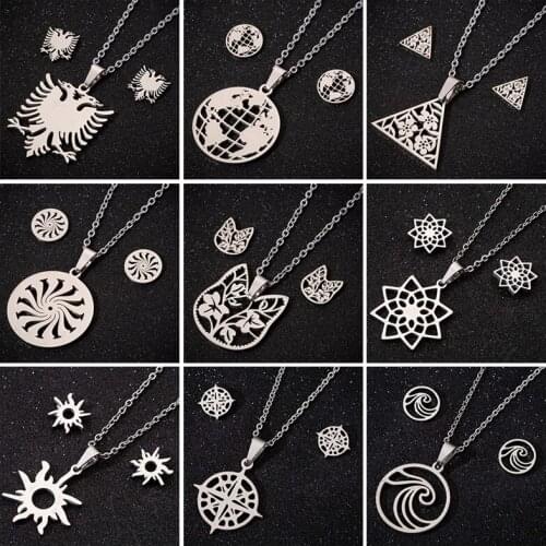 Hfarich Stainless Steel Albanian Eagle Earrings for Women Girls Birthday New Year Gift World Map Star Sun Cat Flower Ear Studs