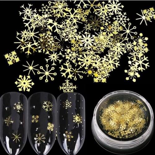 1 bottle of nail hollow gold nail sequins k gold snowflake mixed design decorative nail nail accessories