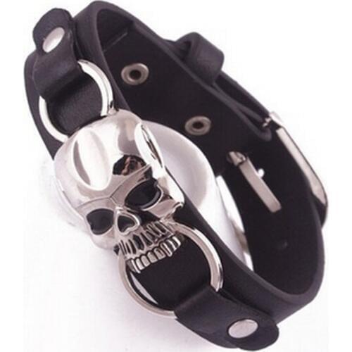 1PCS Black Vintage Retro Rivet Punk Cool Hip Hop Accessorie Leather Skull Skeleton Biker Bracelet Mens Jewelry
