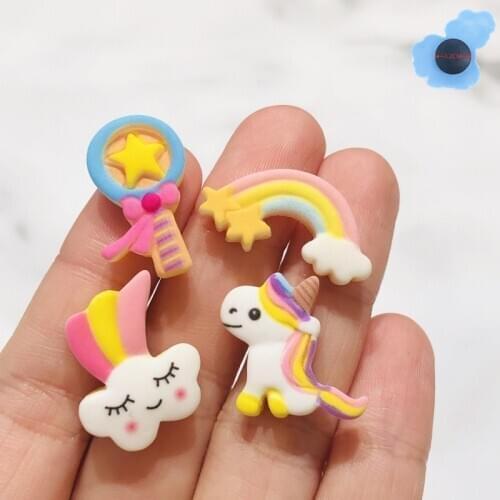 1Pcs Rainbow Unicorn Rainbow Resin Shoe Charms Shoe Decoration Fit Bracelets Accessories Kids X-mas Funny Party Gifts