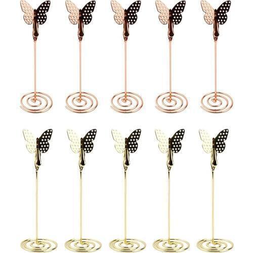 10pcs Rose Gold Butterfly Table Number Holder Name Place Card Holders Menu Memo Clips for Wedding Birthday Party Decorations