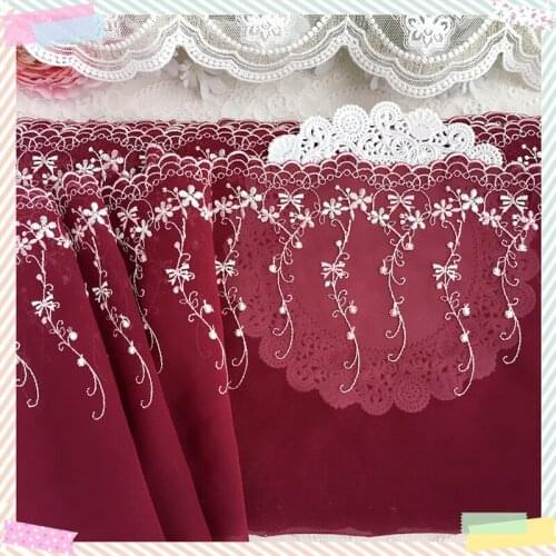14Yards Dark Red Bows Flowers Embroidered Sewing Crafts Laces Fabric Venise Cotton Lace Trim Doll Sofa Clothing Embellishment