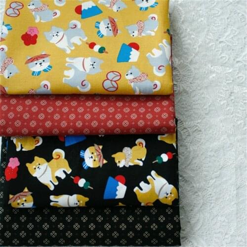 140x50cm Pure Cotton Shiba Inu Lovely Dogs Floral Poplin Fabric Making Childrens Clothing
