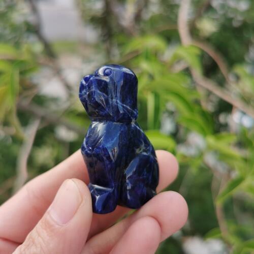 2" Natural sodalite stone carved Dog Rock crystal animal statue