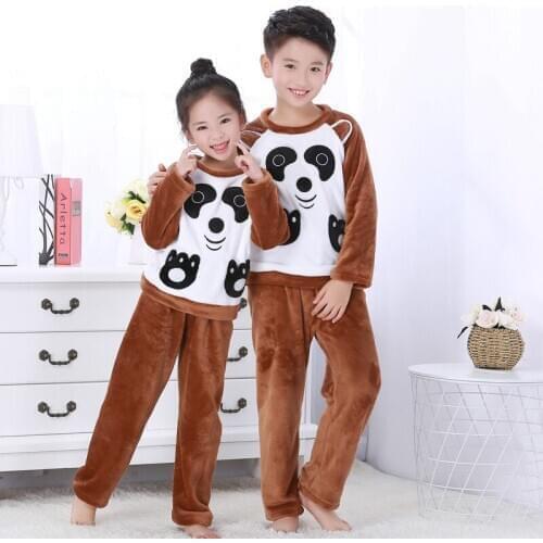 2021 Boys Girls Pajamas Sets Winter Thick Warm Flannel Pyjamas Kids Cartoon Homewear Animal Panda Fleece Coral Night Sleepwear
