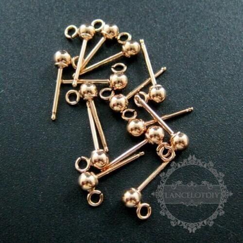 3mm ball earrings with open ring rose gold filled high quality color not tarnished DIY earrings stud supplies findings 1703013