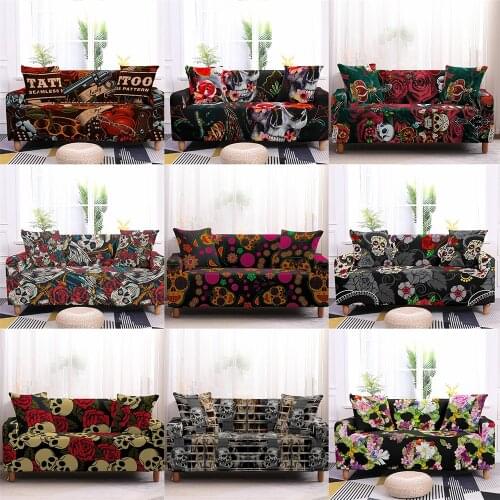 3D Skull Sofa Cover For Living Room Floral Stretch Sofa Protector Cover Elastic L Shape Corner Couch Cover Armchair Slipcovers