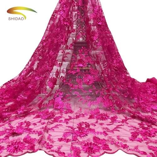 3d lace fabric high quality floral embroidered beaded African rhinestones lace for Nigerian evening party dress JF32901-JF32903