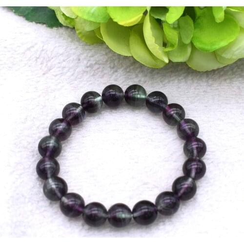 6-10mm High Quality Natural Purple Blue Fluorite Cornucopia Smooth Round Finished Stretch Bracelets Beads 8" free shipping