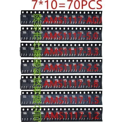 70pcs AMS1117 Voltage Regulator Kit 1.2V/1.5V/1.8V/2.5V/3.3V/5.0V/ADJ 1117 7Values each 10pcs