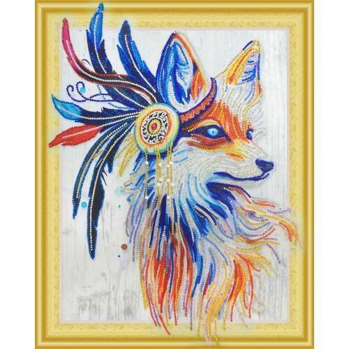 Diamond Painting Ornament Home Decoration Shaped Diamond Mosaic Round Drill Artwork Color Wolf Totem Paste Drill Painting