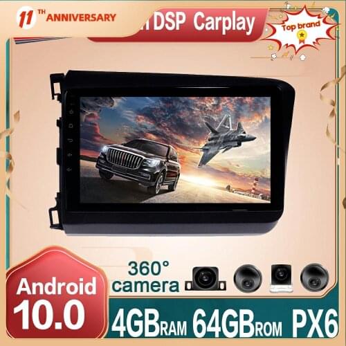 Android 10 Car Multimedia Radio Player 360 Panoramic Camera For Honda Civic 2011 - 2015 Car GPS Navigation 64GB DVD DSP carplayT