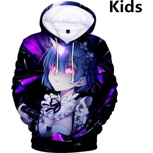 3 To 14 Years Kids Hoodies Re Zero 3D Printed Hoodie Sweatshirt Boys Girls Rem and Ram Anime Jacket Coat Children Clothes