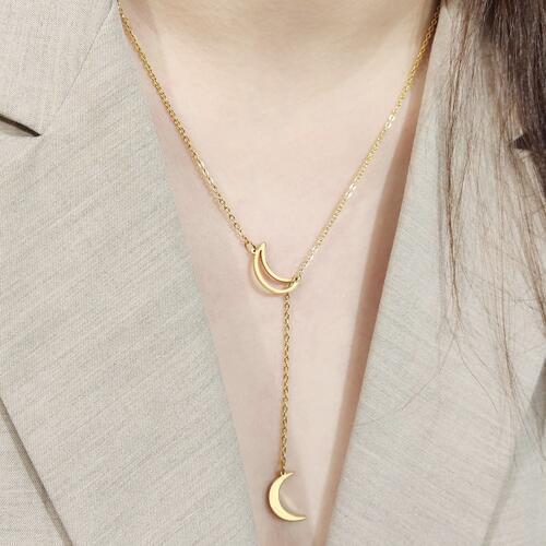 CACANA Long Pendant Moon Necklaces Pendants For Women Simple Design Necklace Stylish Stainless Steel Jewelry Party Gift