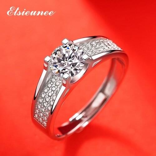 ELSIEUNEE Classic 925 Sterling Silver Moissanite Ring Simple Style 1ct D Color Fine Jewelry Wedding Anillos Rings For Women Men